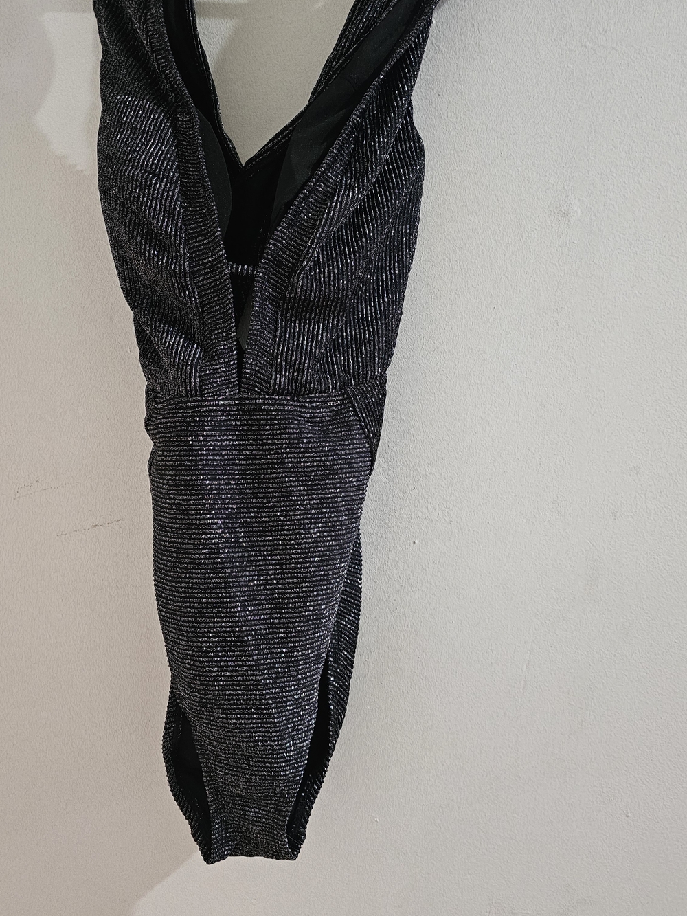 NWT Kenneth Cole New York Black with Silver Metallic Ribbed One-Piece Swimsuit